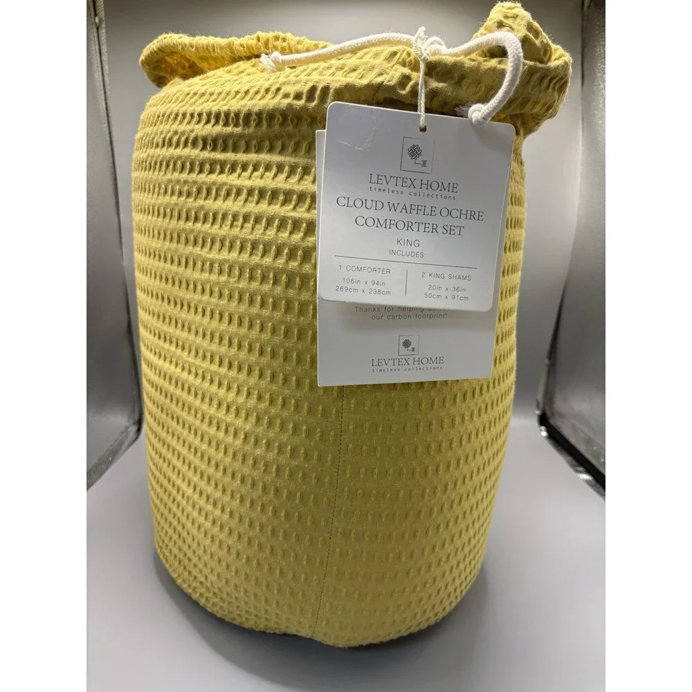 KING 3Pieces Levtex Home Cloud Waffle Ochre Comforter Set 3 PC